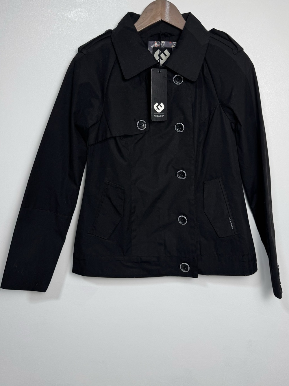 NWT Ragwear Short Trench Cheta Jacket, Vegan, Black, Size S